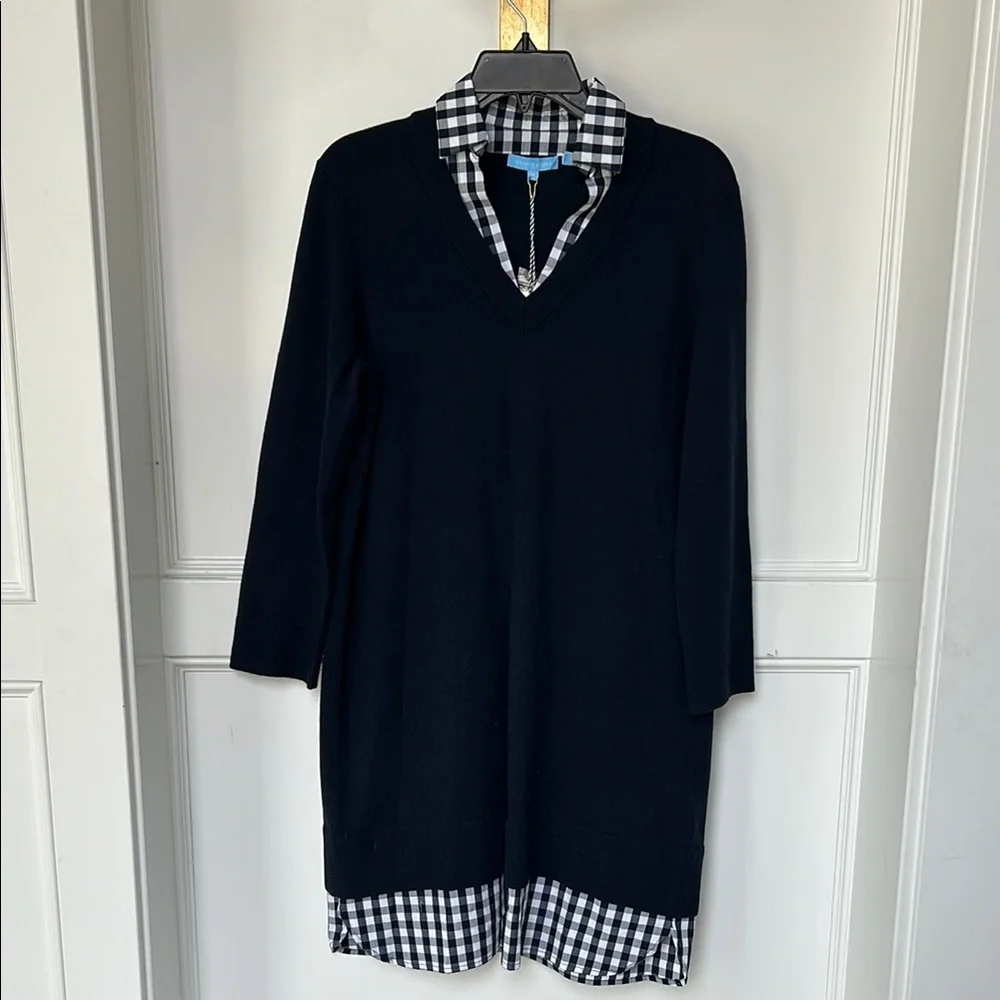 DRAPER JAMES Wool and Cotton Combo Sweaterdress in Navy Blue White Checkered - Picture 3 of 10